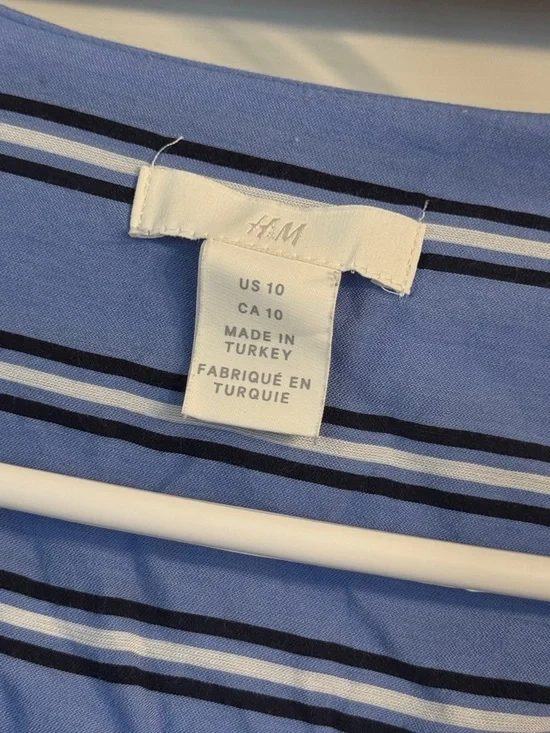 H&M Striped Wrap Midi Dress Sz 10 Blue Long Sleeve V Neck Womens FINAL PRICE - Picture 2 of 3